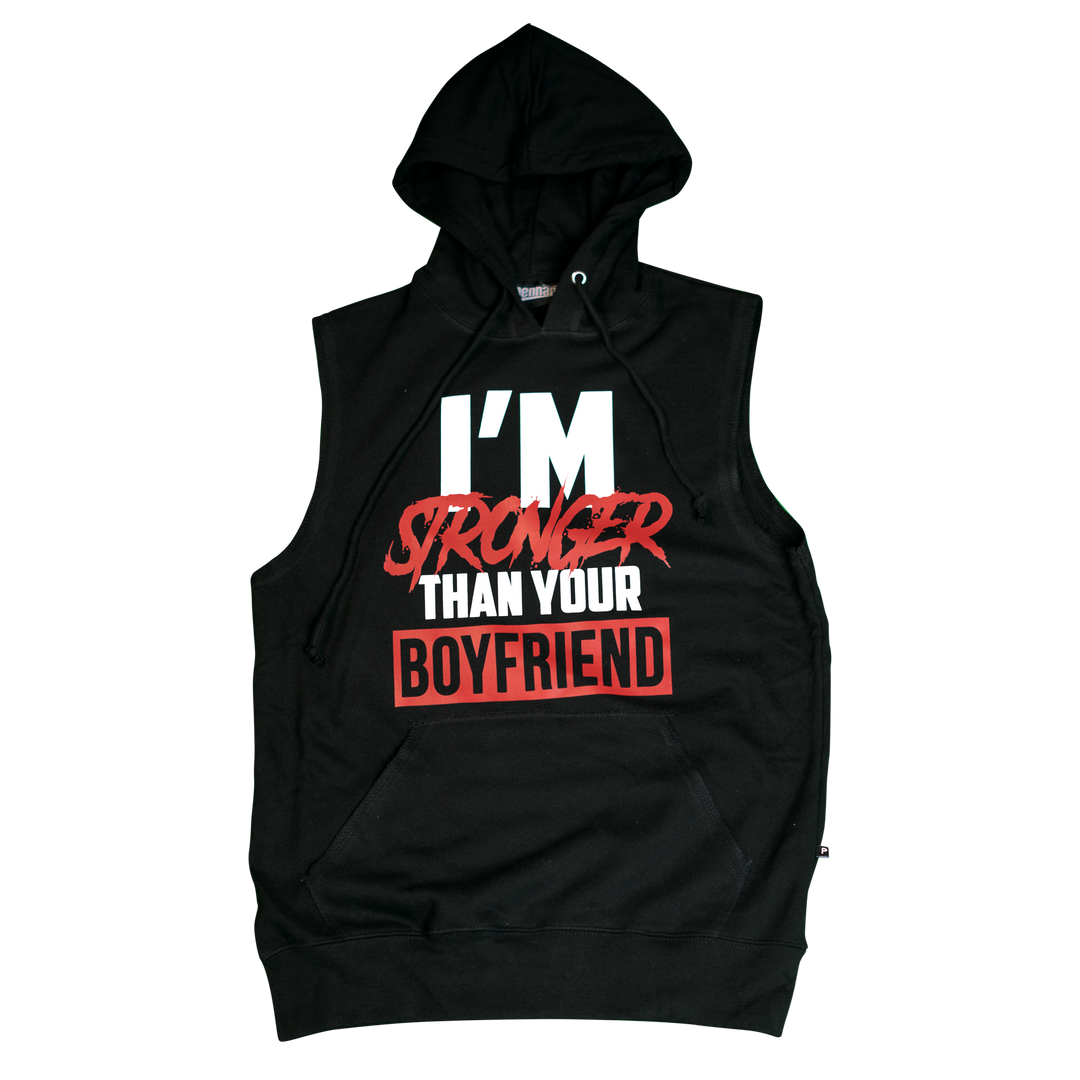 black stronger than your boyfriend sleeveless hoodie